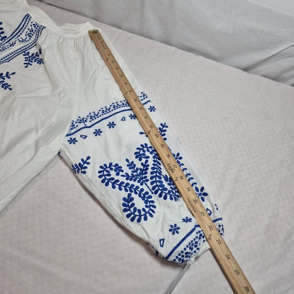 Calessa Women's Top Size XL White Blue Embroidered Crew Neck 3/4 Sleeve Tunic 27 - Picture 6 of 13